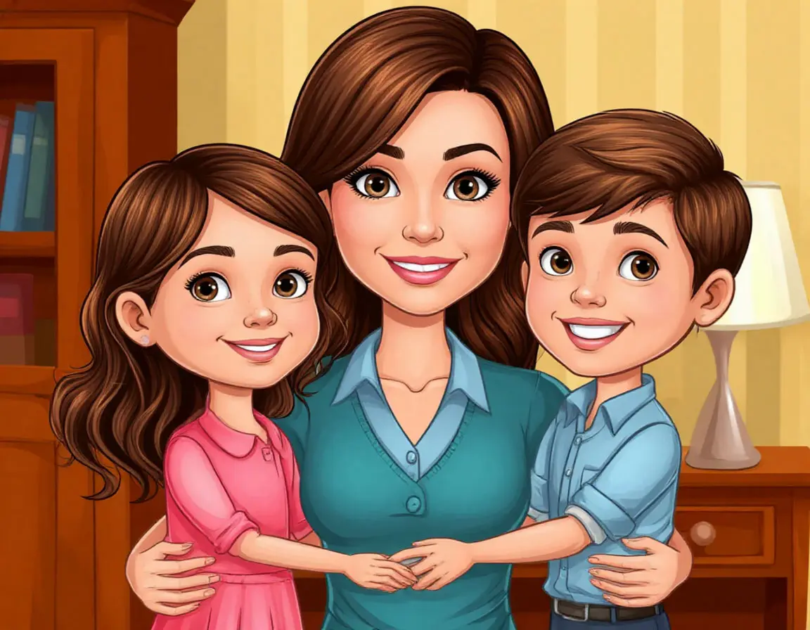 мама, дочка и сынок дома на диване