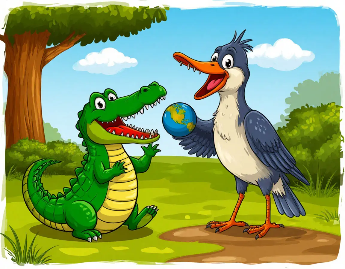 кукушка с крокодилом играют в мяч