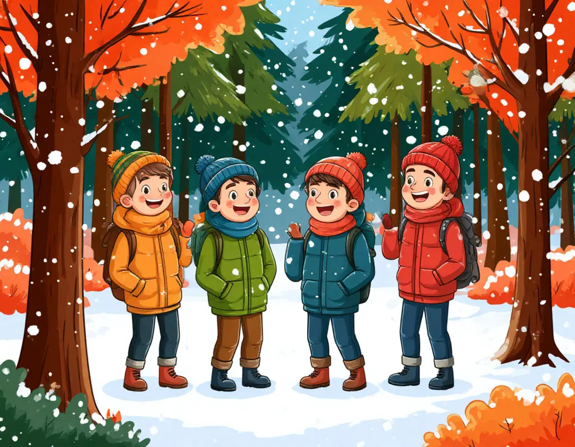 ребята в лесу зимой