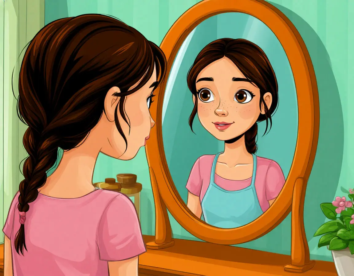 отражение девочки в зеркале