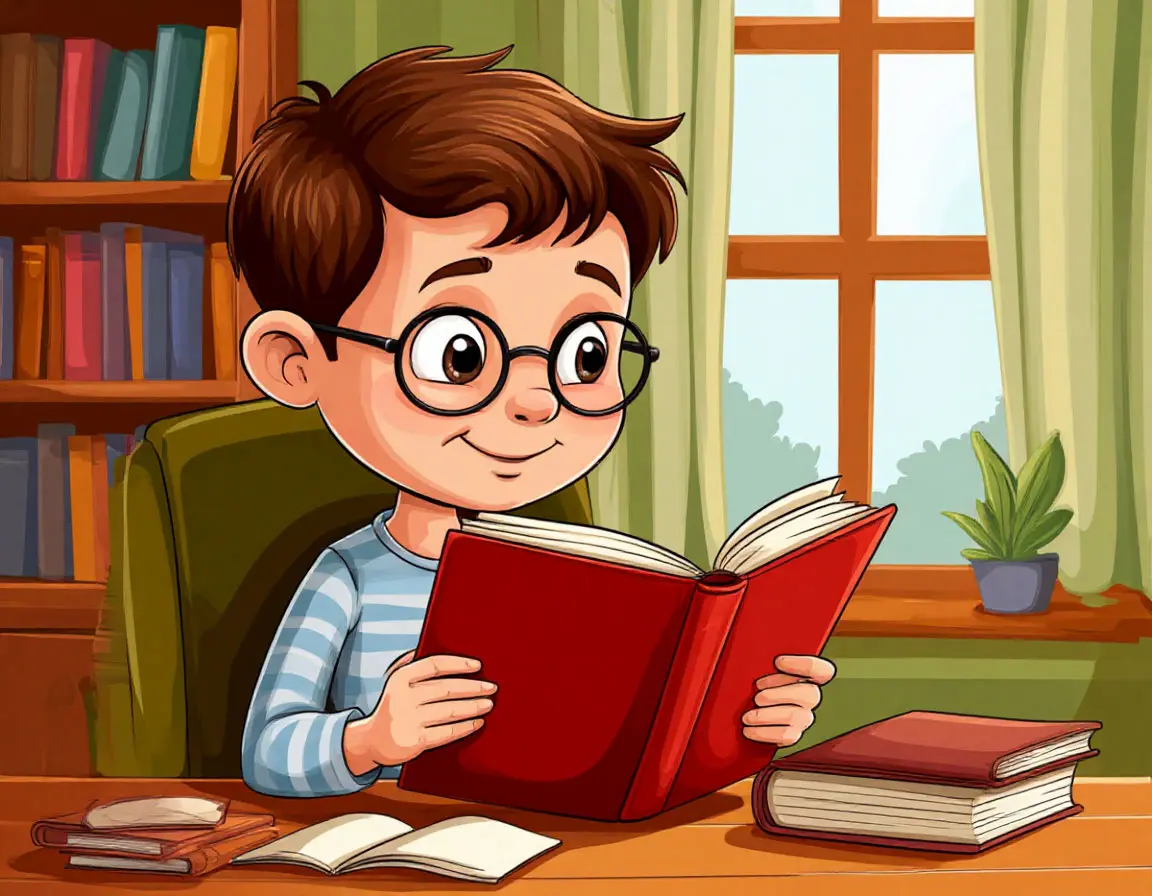 мальчик читает книгу