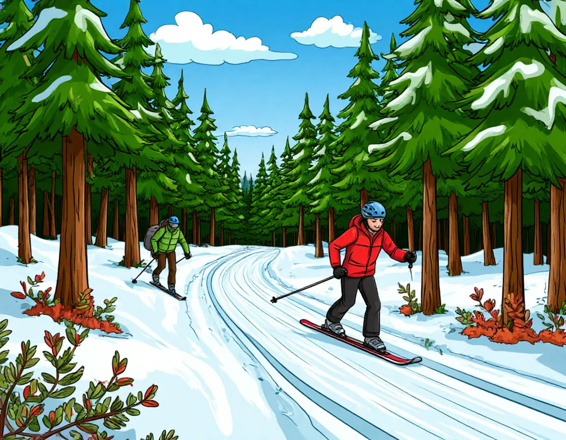 лыжники в лесу