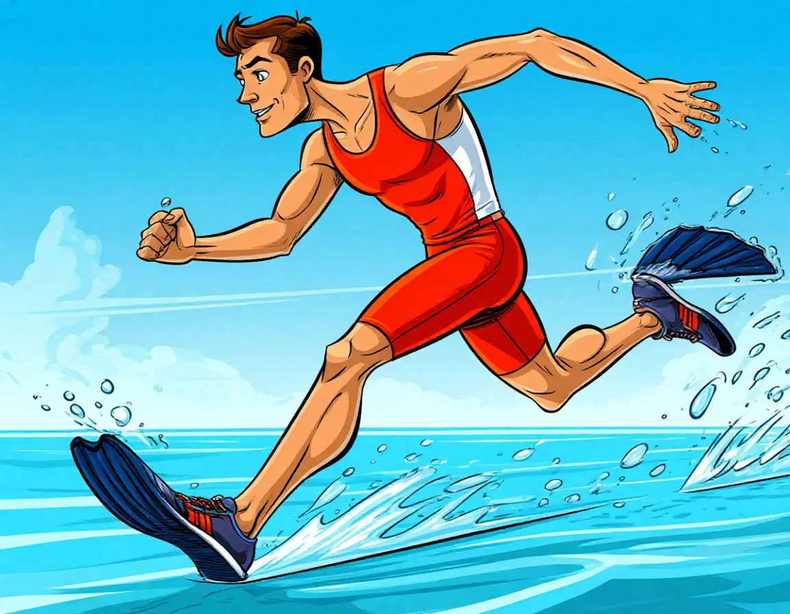 бежит в ластах по воде